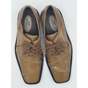 Hugo Vitelli Cognac Crocodile Print‎ Dress Shoes - Square Toe Oxfords Size 8.5